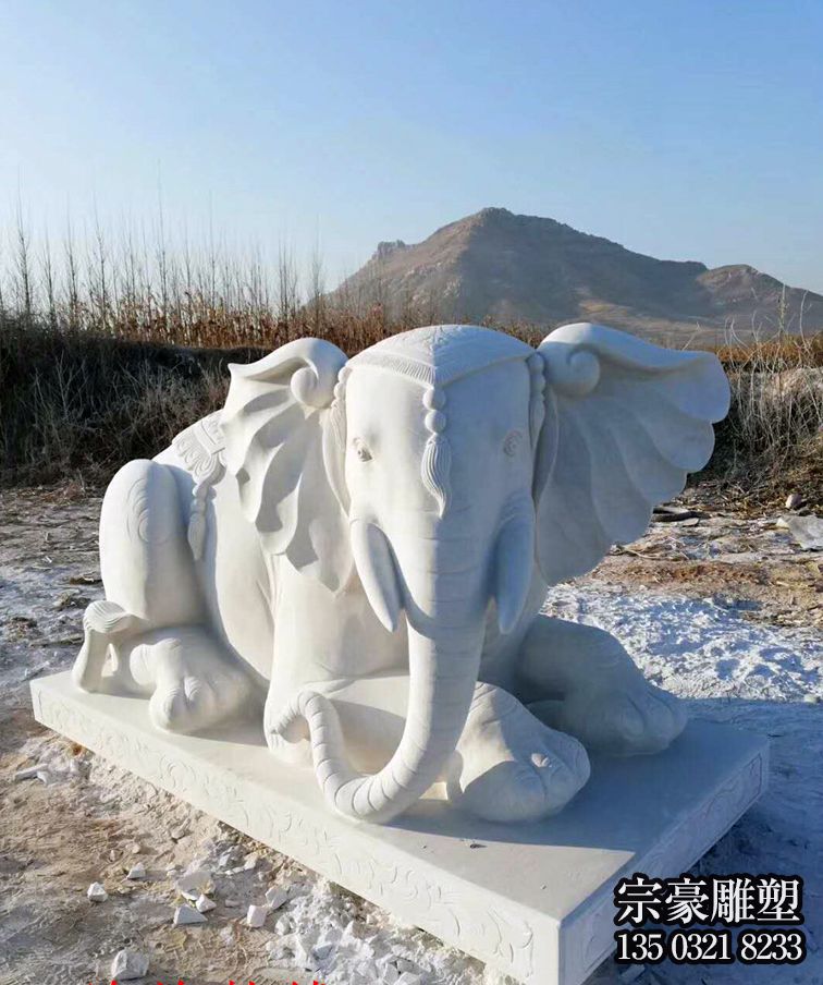 趴地上的漢白玉石雕小象 趴地上的漢白玉石雕小象